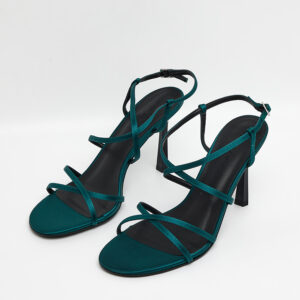 Strappy Crossover Trapeze-Heel Sandals