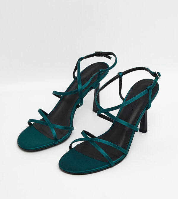 Strappy Crossover Trapeze-Heel Sandals