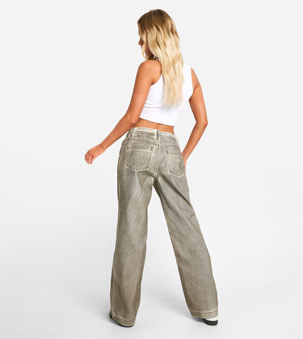 Pleat Front Grunge Coated Straight Fit Jeans - Image 4