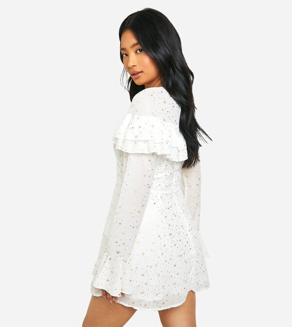 Petite Star Ruffle Detail Plunge Mini Dress - Image 3