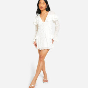 Petite Star Ruffle Detail Plunge Mini Dress