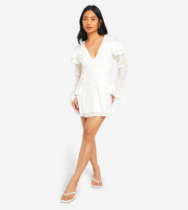 Petite Star Ruffle Detail Plunge Mini Dress