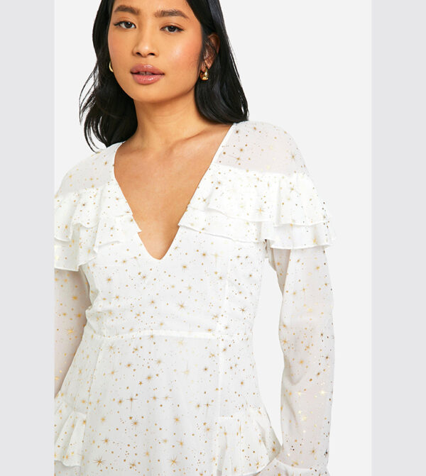 Petite Star Ruffle Detail Plunge Mini Dress - Image 2